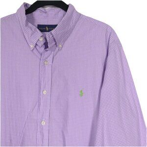 Ralph Lauren Shirt Men 17.5 / 44 Purple Gingham Check Long Sleeve Cotton